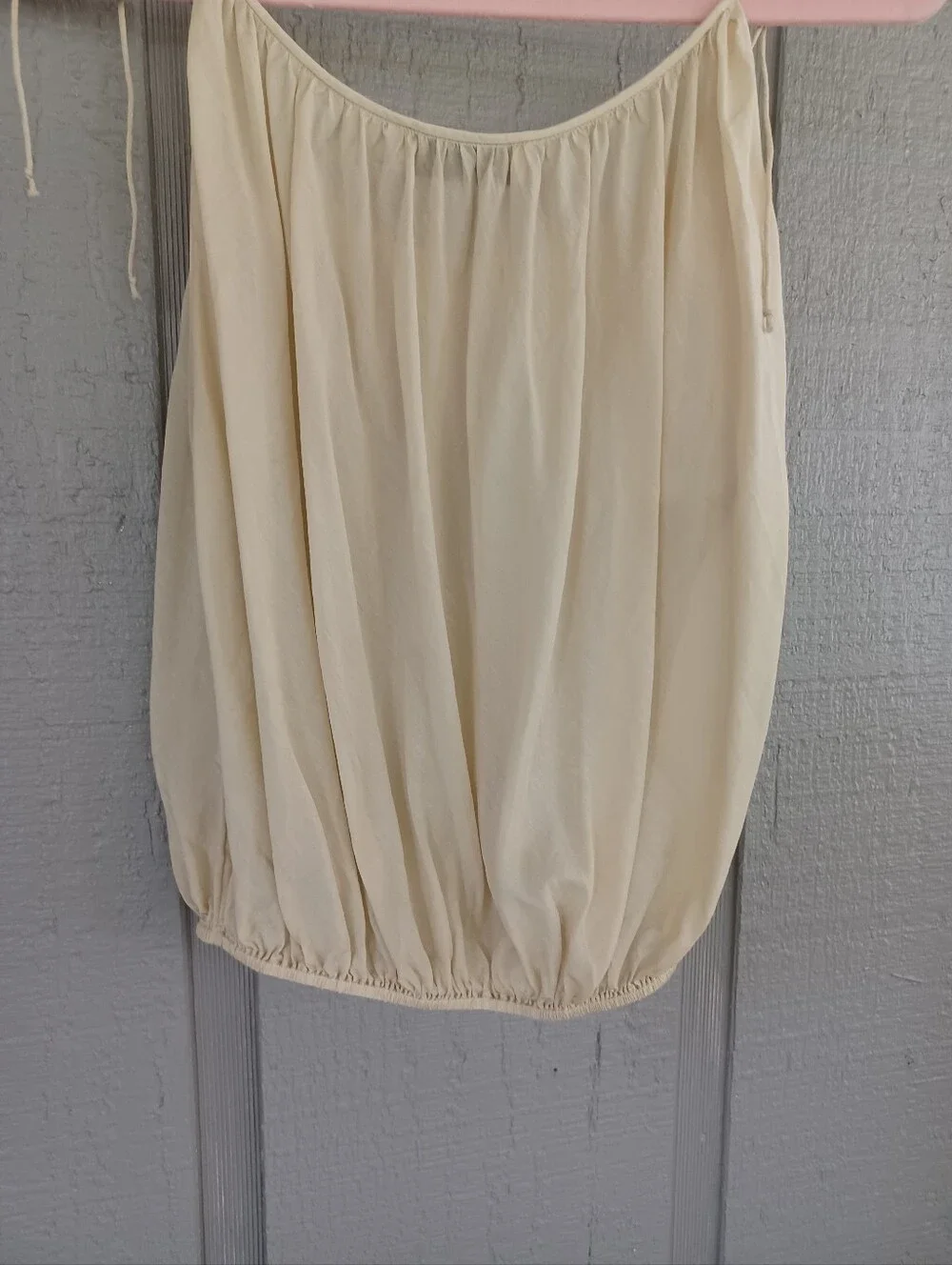 Tory Burch Shoulder Tie Bubble Hem Tank Top Size 4 Semi Sheer Cotton Silk Neutra
